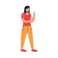 young woman using smartphone character vector