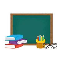 school chalkboard with books and pencil holder vector