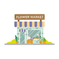 pequeño mercado de flores tienda edificio fachada escena vector