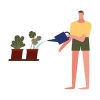 Hombre con plantas y regadera diseño vectorial vector