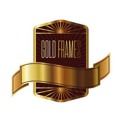 elegant golden frame emblem with lettering and ribbon