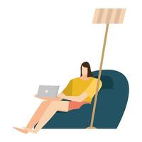 woman with laptop in chair with lamp vector design