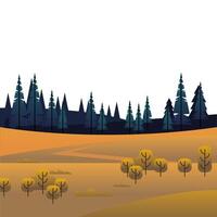 árboles y bosques de pinos en la escena del campo. vector