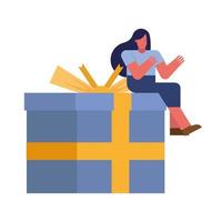 mujer joven, celebrar, sentado, en, regalo vector