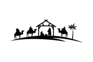 holy family in manger at night vector