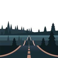 winter season landscape scene with pine forest and road vector