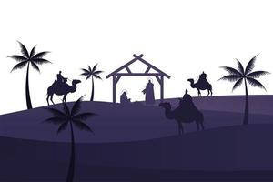 holy family in manger with wise men vector