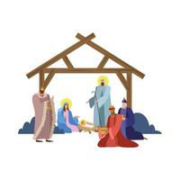 holy family and wise men in manger vector