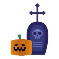 halloween gravestone with pumpkin vector