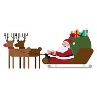 christmas santa claus with sled and reindeer vector