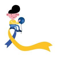 boy with down syndrome campaign ribbon and balloon vector