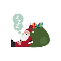 christmas santa claus sleeping in gifts bag vector