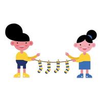 little kids hanging socks on a line vector