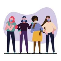 interracial young women wearing medical masks vector