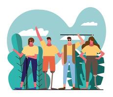 group of people with handicaps in the park vector