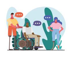 group of handicapped characters talking in the park vector