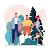 group of people with handicaps in the garden vector