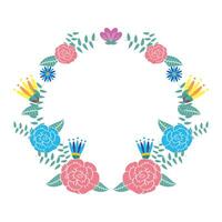 flowers and leaves decorative circular frame vector