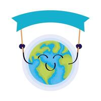 planet earth character with banner vector