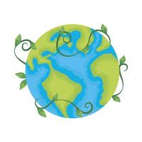 planet earth ecology with branch and leaves vector