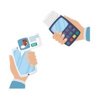Hand holding smartphone and dataphone design vector