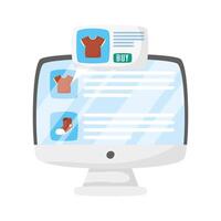 Computer with tshirts and shoe design vector