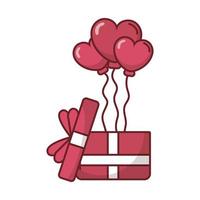 Love hearts balloons over gift vector design