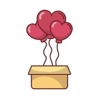 Love hearts balloons over box vector design