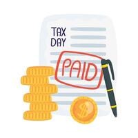 Tax day document with pen and coins vector design