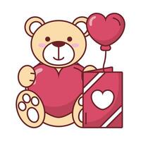 Teddy bear with card and heart balloon design vector