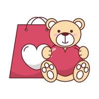 Isolated teddy bear with heart and bag vector design