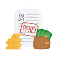 Tax day document with coins and bills inside wallet vector