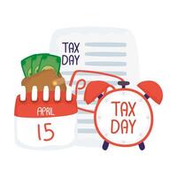 Tax day april 15 calendar with document and clock vector design