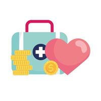 heart with medical kit and coins vector design