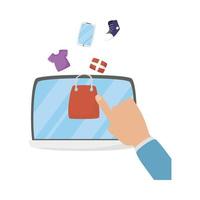 tableta y mano con diseño de vector de bolsa de compras