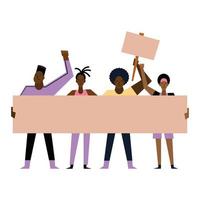 las vidas negras importan a mujeres y hombres con pancartas vector diseño
