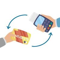Hands holding dataphone and credit card design vector