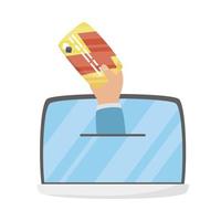 Tablet and hand with credit card vector design