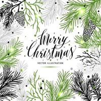 Merry Christmas greeting card with new years tree and calligraphy vector