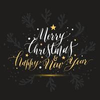 Calligraphic text merry christmas happy new year with snow. vector