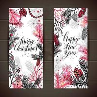 Merry Christmas greeting set of banners with new years tree and calligraphy vector