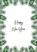 Happy New Year. Spruce branches, pine tree elements border. Christmas greeting card. vector