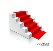 elementos de diseño escaleras blancas diseño de ilustración realista con sombra. Soporte 3d aislado con alfombra roja. vector