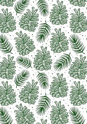 Cone with spruce branch, pine tree element seamless pattern, background, texture.