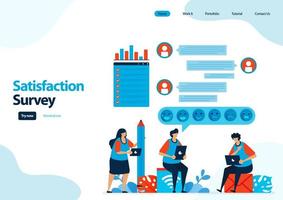 landing page template of emoticon satisfaction surveys. give rating and stars for apps services. good feedback with emoticons. illustration for banner, ui ux, website, web, mobile apps, flyer, card vector