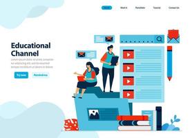 website design of educational video channel. collect and organize learning videos to the subscribe folder. Flat illustration for landing page template, ui ux, website, mobile app, flyer, brochure, ads vector