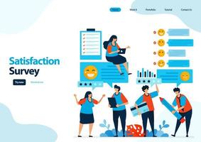 landing page template of emoticon satisfaction surveys. give rating and stars for apps services. good feedback with emoticons. illustration for banner, ui ux, website, web, mobile apps, flyer, card vector