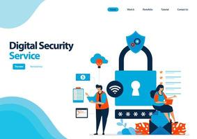 landing page template of digital security service to protect access and use of digital facilities. multiple security with a password. illustration for ui ux, website, web, mobile apps, flyer, brochure vector