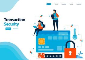 landing page template of secure transactions using credit cards and banking facilities. security with a password lock. illustration for ui ux, website, web, mobile apps, flyer, brochure, advertisement vector