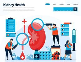 illustration for checking kidney health. diseases and disorders of kidney. checking and handling for internal organs. designed for landing page, template, ui ux, website, mobile app, flyer, brochure vector